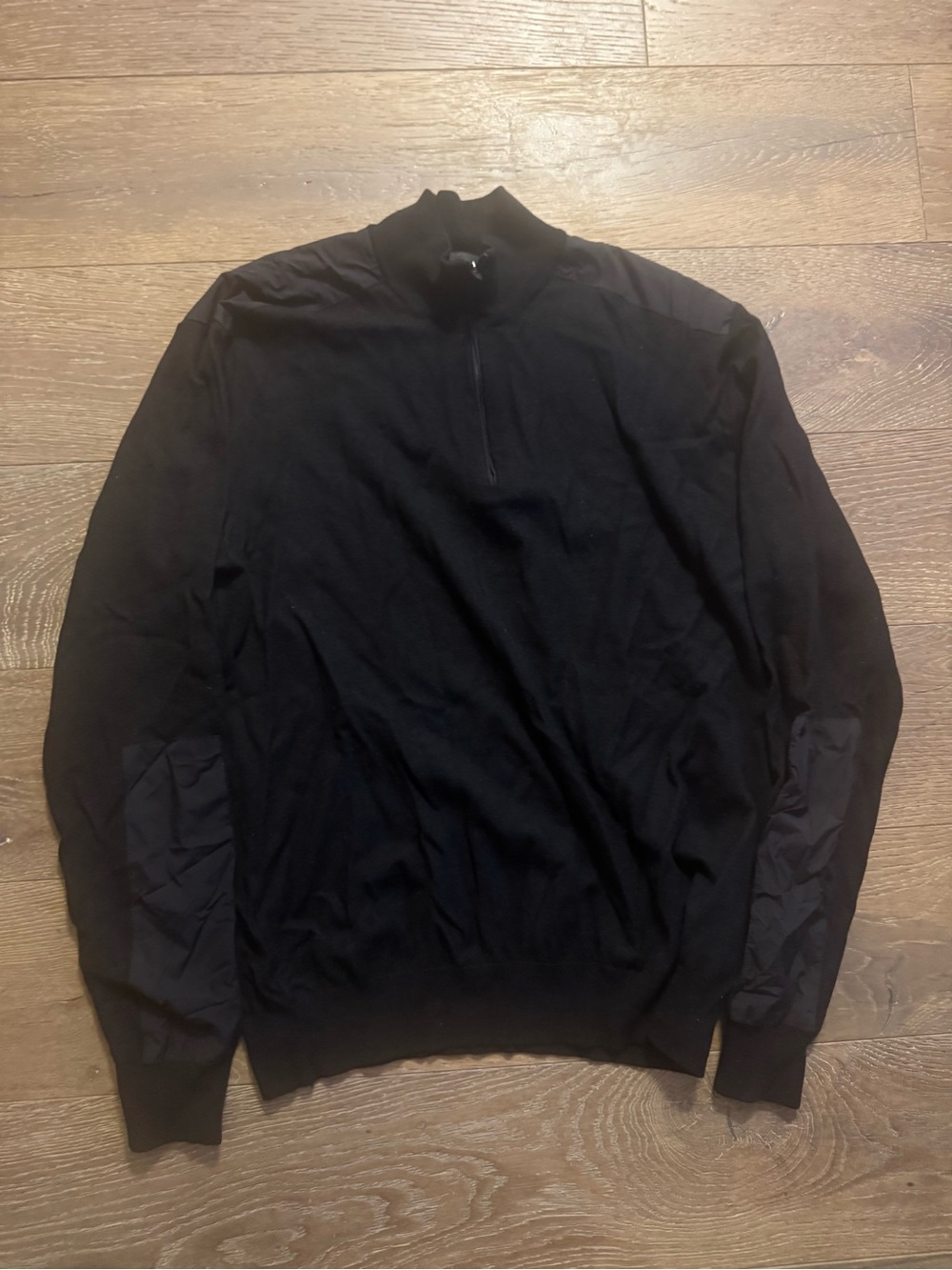 Abercrombie & Fitch Men's Black Quarter-Zip Sweater with Elbow Panels
